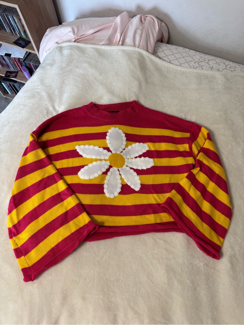 colorful flower cropped sweater